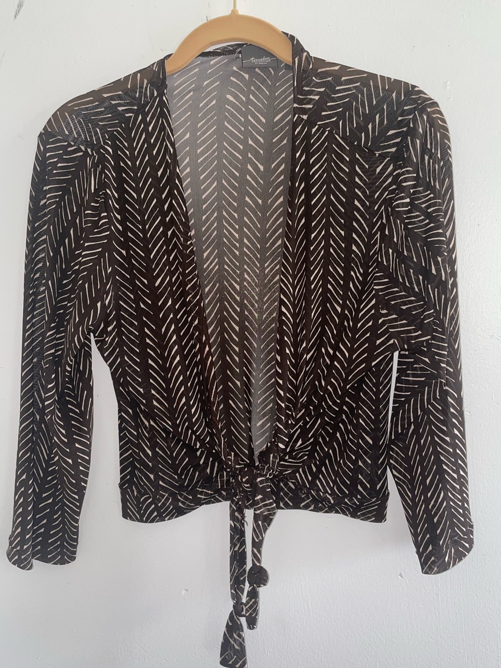 Chico's Black and White Patterned Tie-Front Blouse